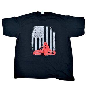 Port Company Mens Black T-Shirt Size 2XL Red Go Kart Racer Flag Short Sleeve